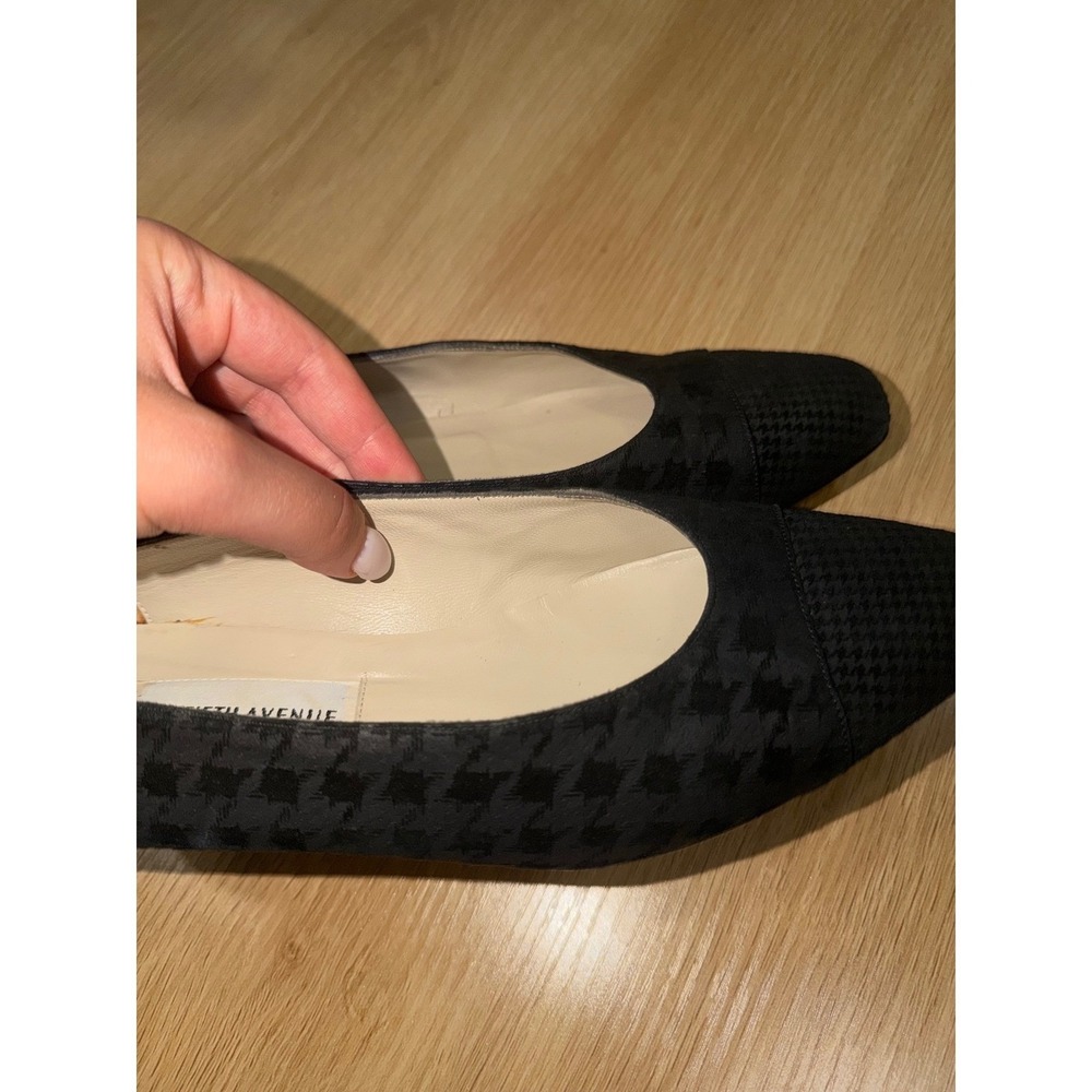 Saks Fifth Avenue Black Suede Houndstooth Pumps Low Block Heel - Picture 3 of 6